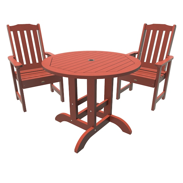 Highwood Usa Lehigh 3pc Round Outdoor Patio Furniture Dining Set AD-DNL36-RED - main